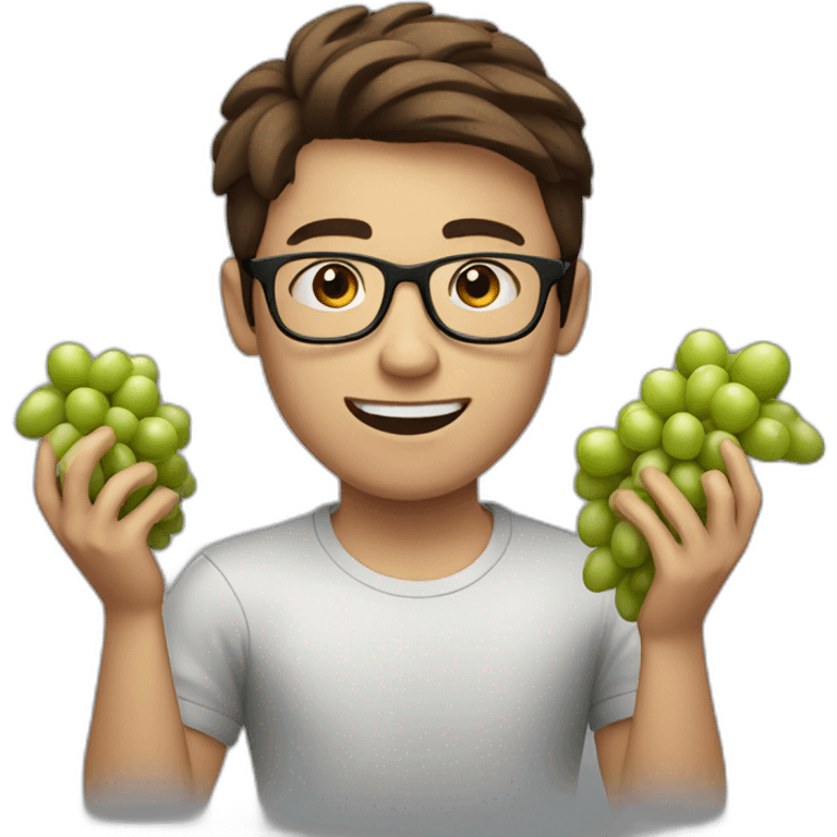 Brown-haired, bitter young man with glasses throwing grapes emoji