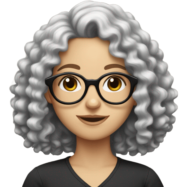 A white girl with black curly hairs and glasses emoji