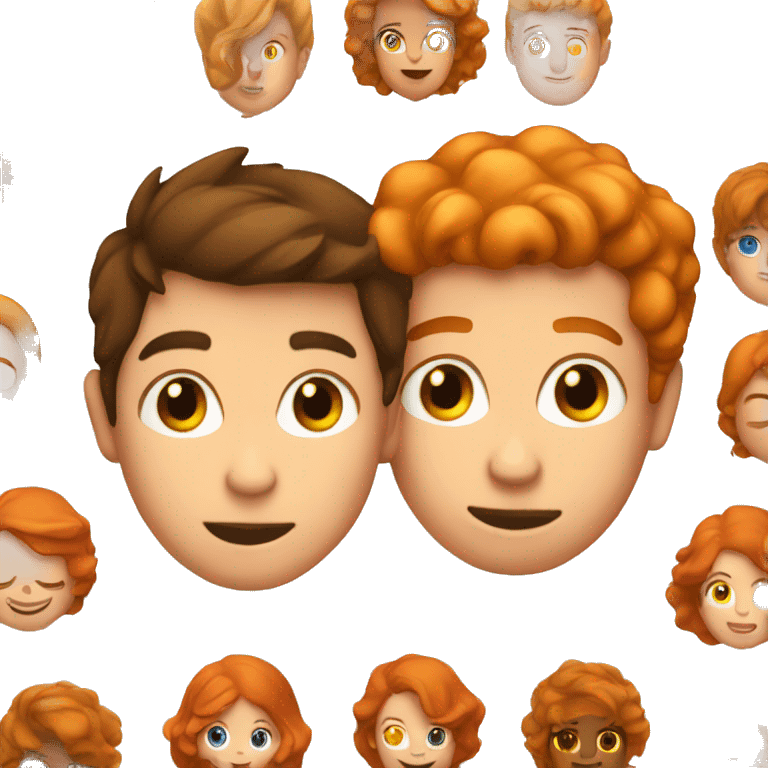 Brunette boy and ginger girl kiss emoji