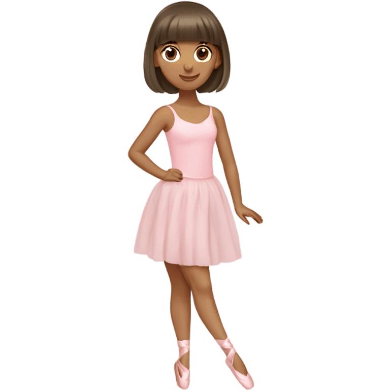 olive skin girl, with long brown hair with bangs wearing pale pink ballerina clothes emoji