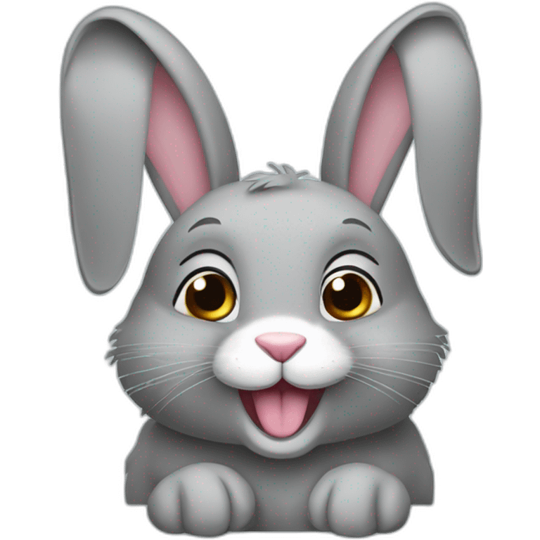 happy grey bunny with long lop ears emoji