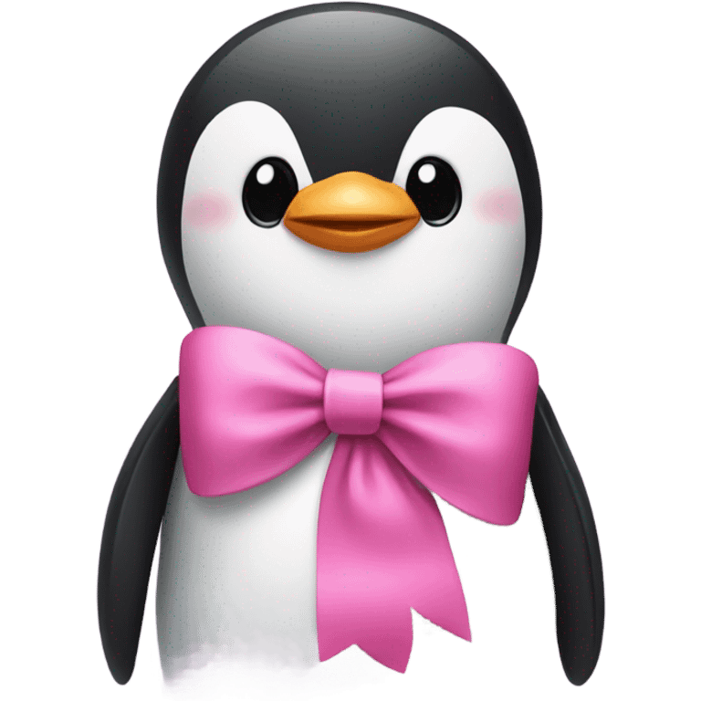 Pink penguin with bow emoji