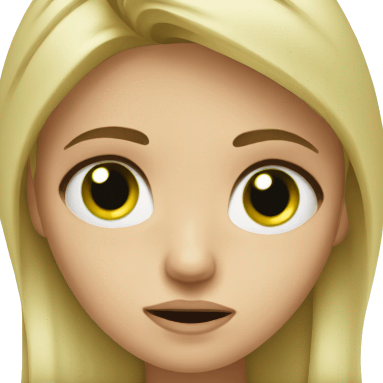 blonde girl green eyes holding head in pain and annoyed emoji