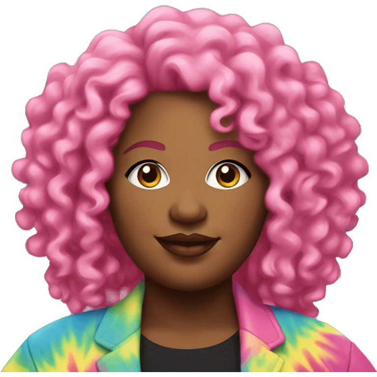 Plus size black woman with pink curly hair and a tie dye jacket  emoji