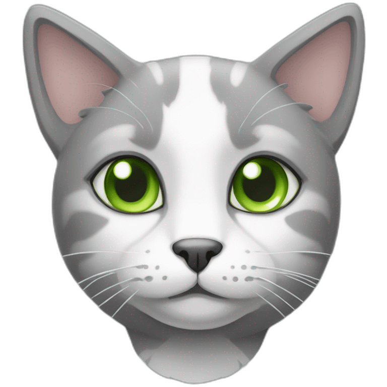 Grey and white cat with big ears and green eyes emoji