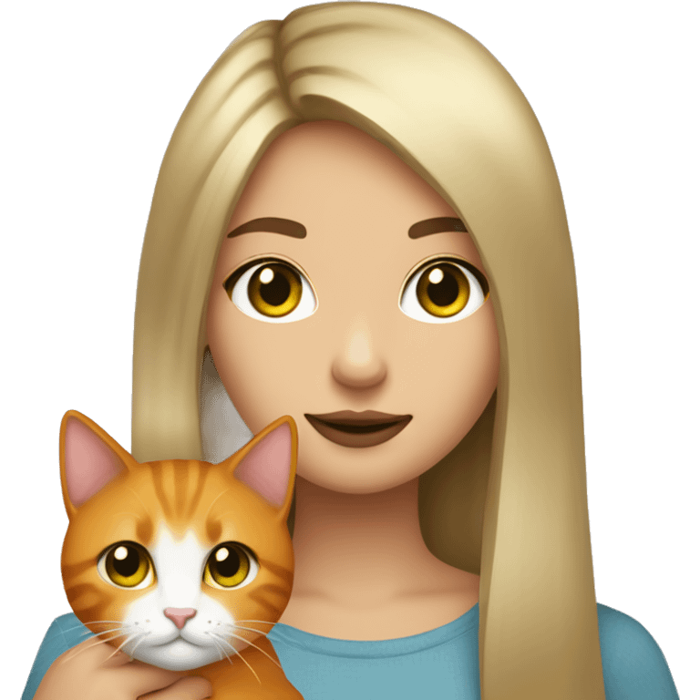 A girl with straight hair dirty   blonde de green eyes and Holding a orange cat emoji