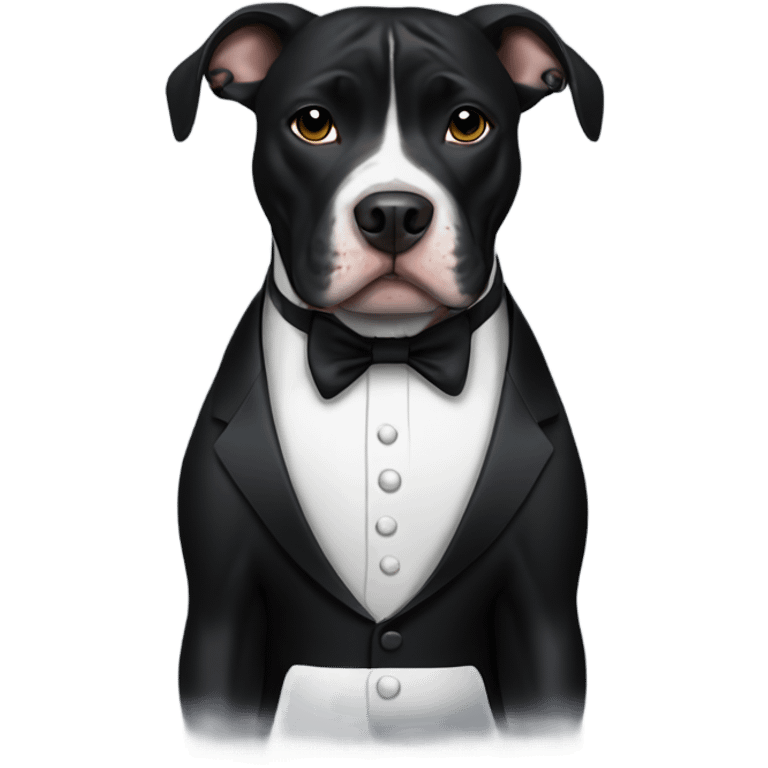 all black pitbull with crooked ears wearing a tuxedo emoji