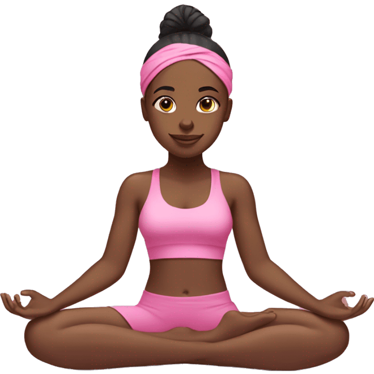 black girl doing yoga wearing pink with pink headband  emoji