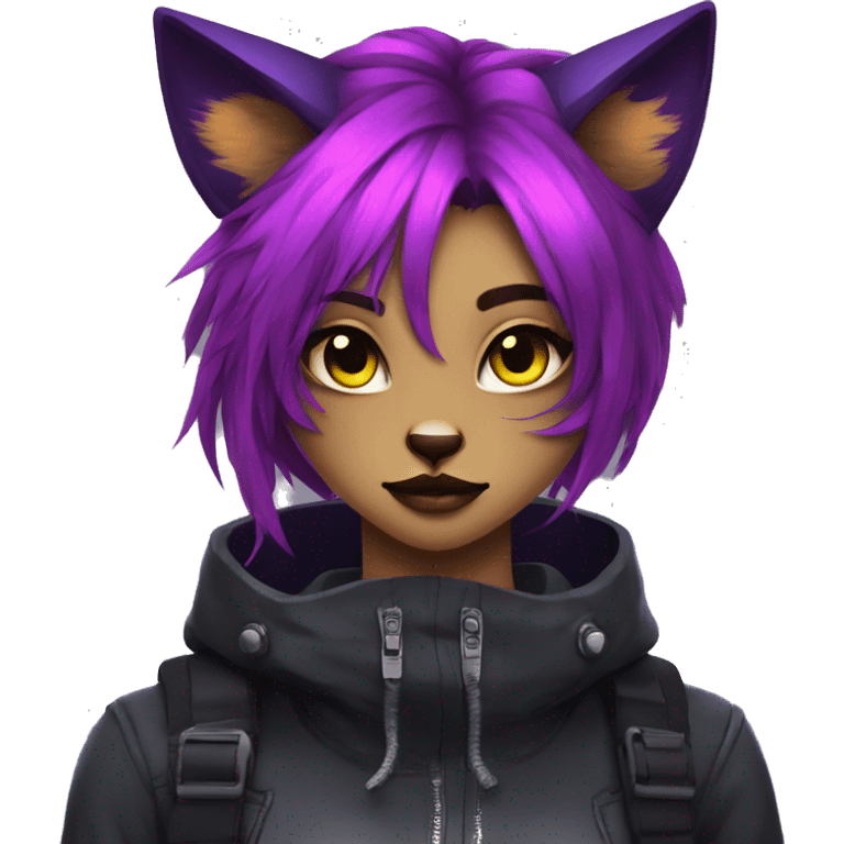 Edgy Shy Anthro cool pretty colorful dark cat-fursona techwear emoji