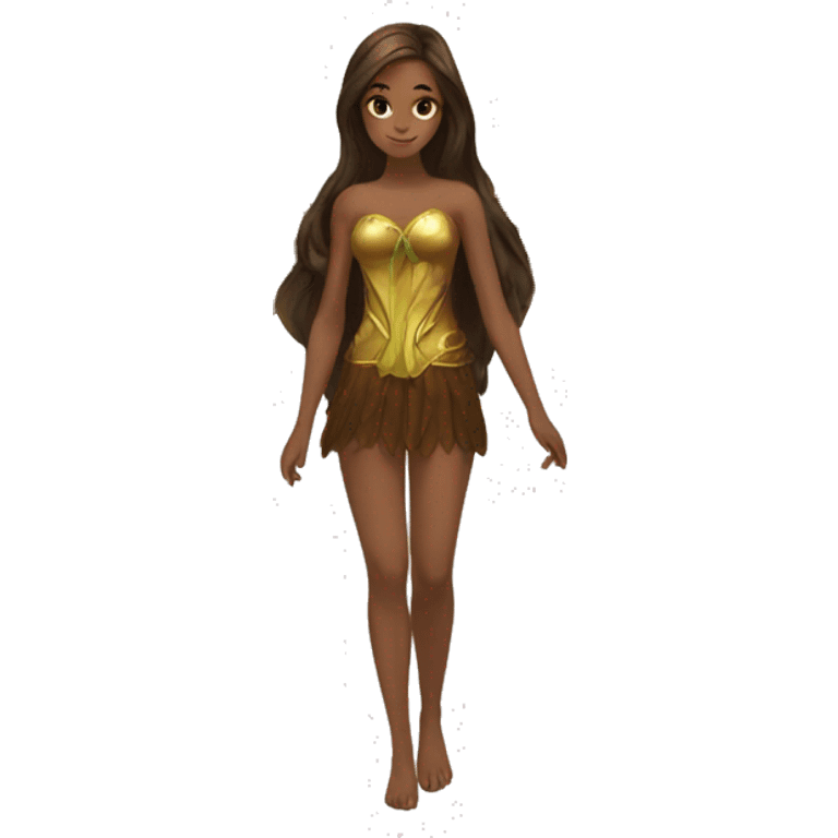 big wings, Beautiful, fairy, gold, brown, dark green, green, long hair emoji