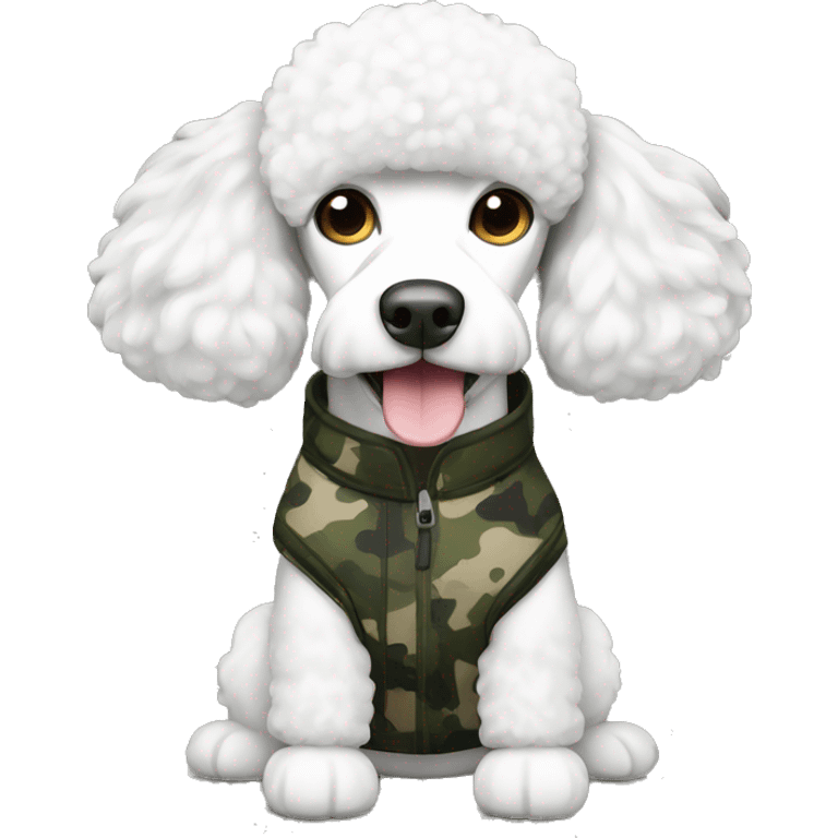 White poodle wearing camo emoji