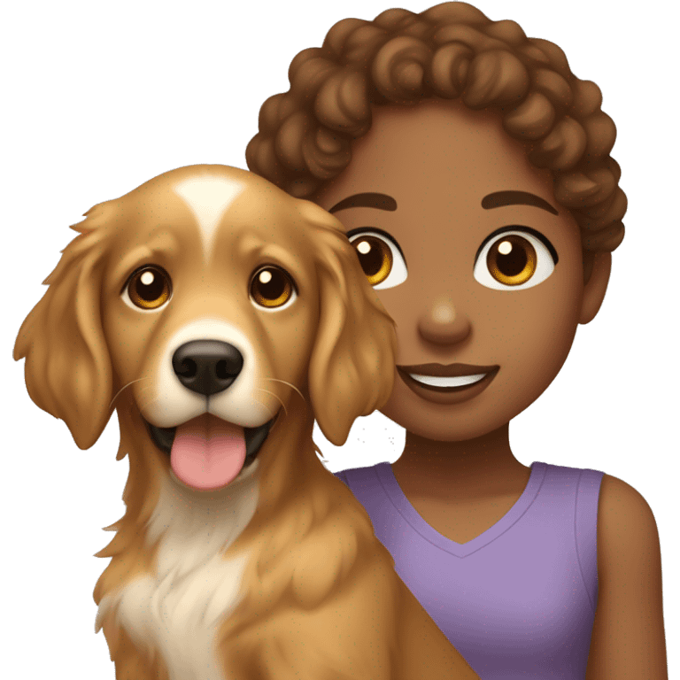 Light brown skinned girl with loose brown curly hair with a golden retriever puppy emoji