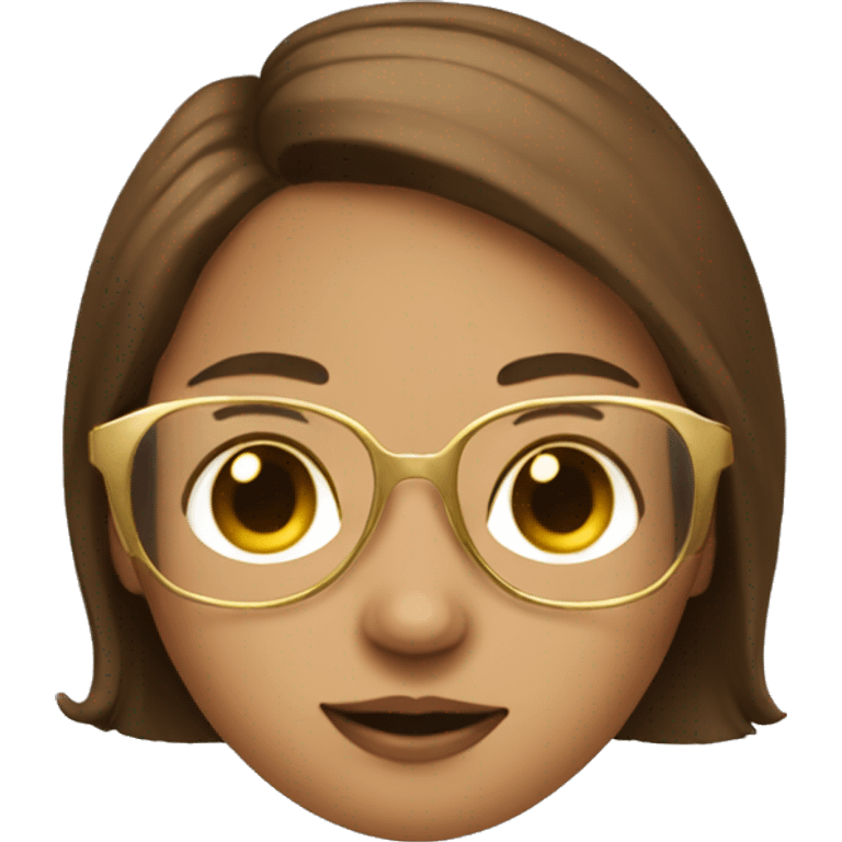 A girl with an gold glasses with ugc on and brown hair emoji