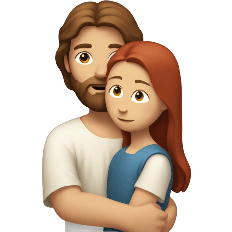 Jesus with brown hair hugging red hair child  emoji