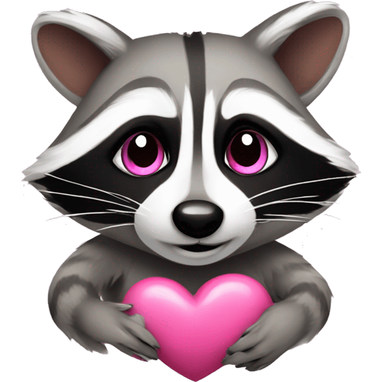 raccoon with pink heart emoji