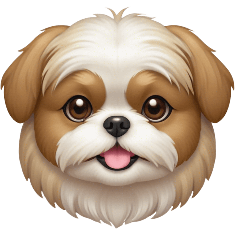 Cinematic Cute Shih Tzu Portrait Emoji, Head playfully tilted with large, sparkling eyes and a fluffy, endearing fur in gentle, pastel tones, simplified yet irresistibly charming, highly detailed, glowing with a warm, cuddly radiance, high shine, radiating affectionate and joyful energy, styled with a soft, playful outline, capturing the essence of a cute Shih Tzu that seems destined to charm everyone in its path! emoji