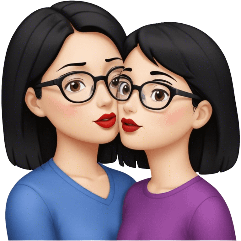 A middle age woman with glasses and black hair kissing a girl with brown hair emoji