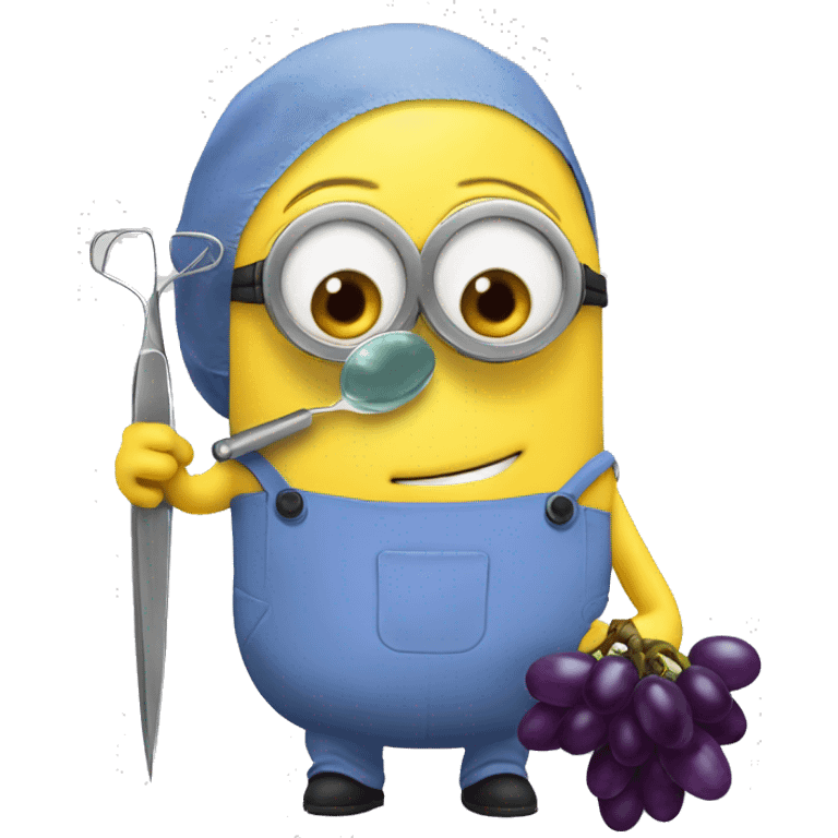 Minion doing surgery on a grape emoji