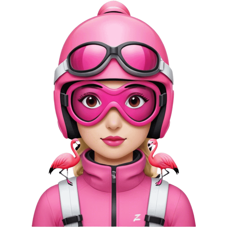 Skiing girly flamingo with ski helmet, goggles emoji