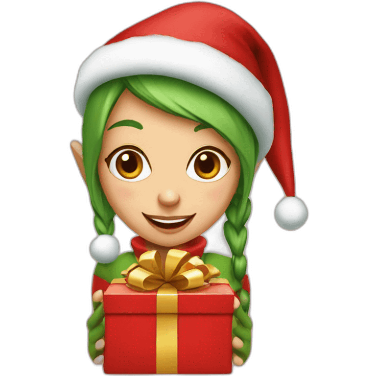 Christmas elf girl with gift emoji