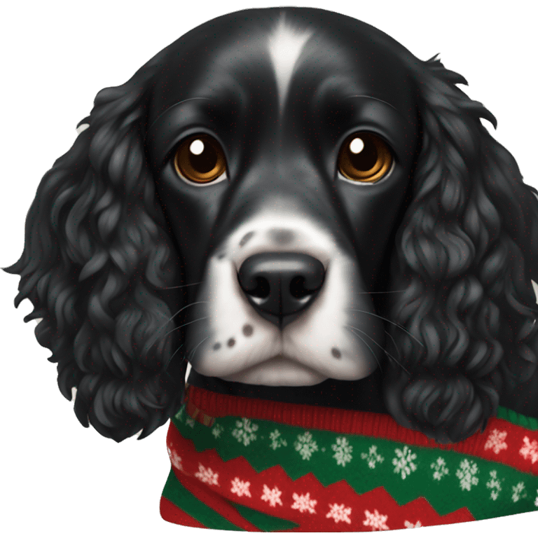 Black cocker spaniel with Christmas jumper emoji