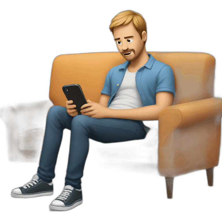 guy looking at his phone in sofa emoji