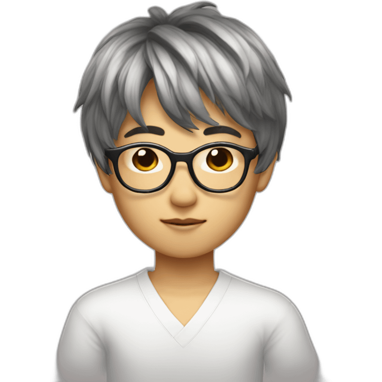 volumy bowlcut hair asianboy with glasses emoji