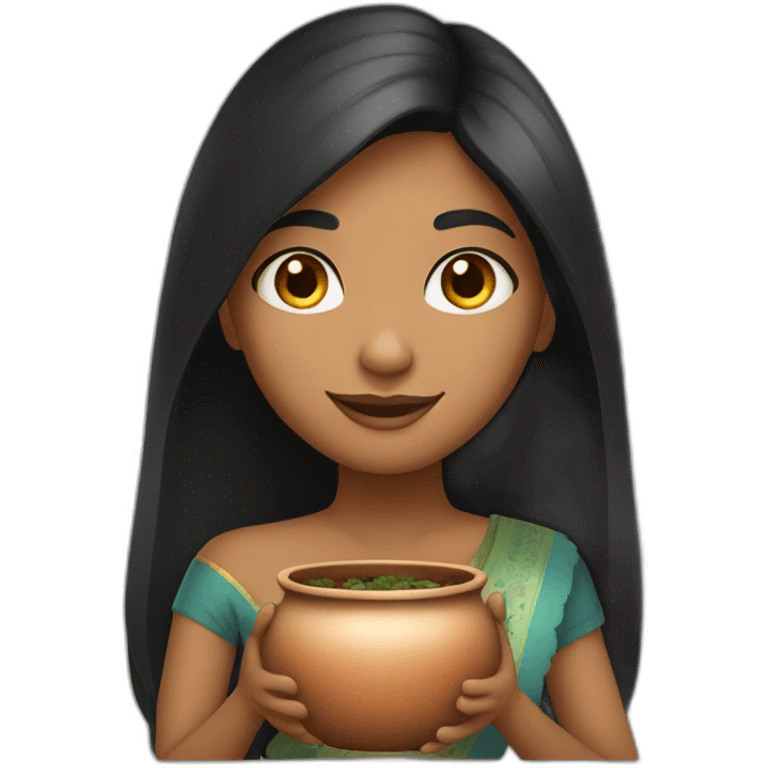 fair skin straight black hair indian girl fair skin holding a pot emoji