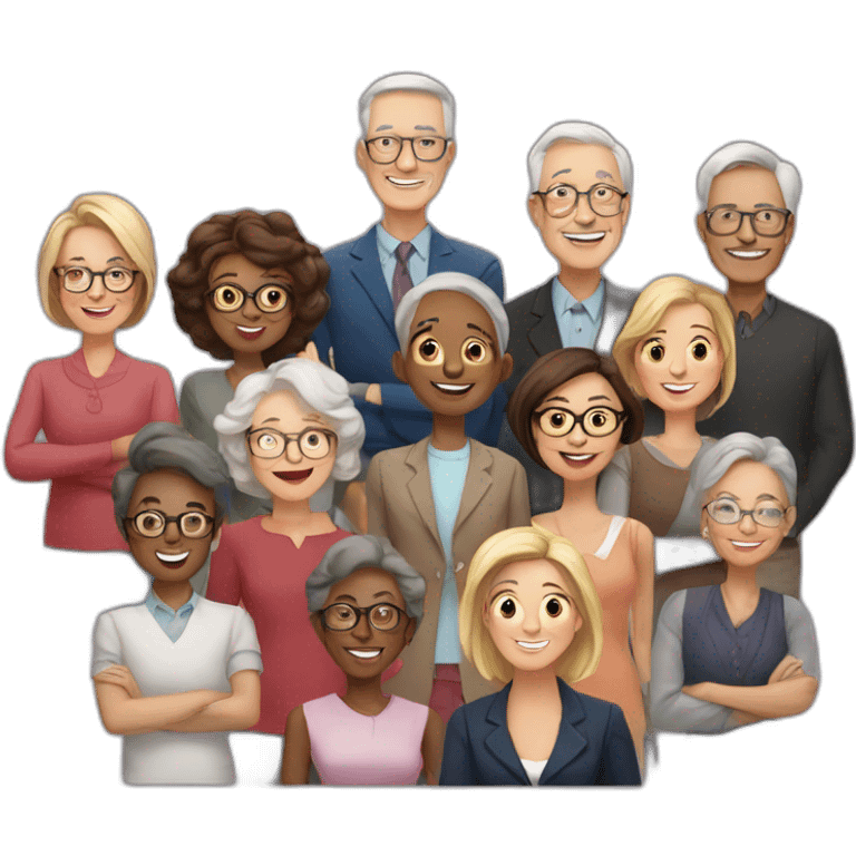 10 Old classmates together with older teacher emoji