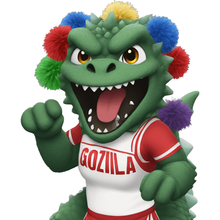 Godzilla dressed as a cheerleader with pompoms emoji