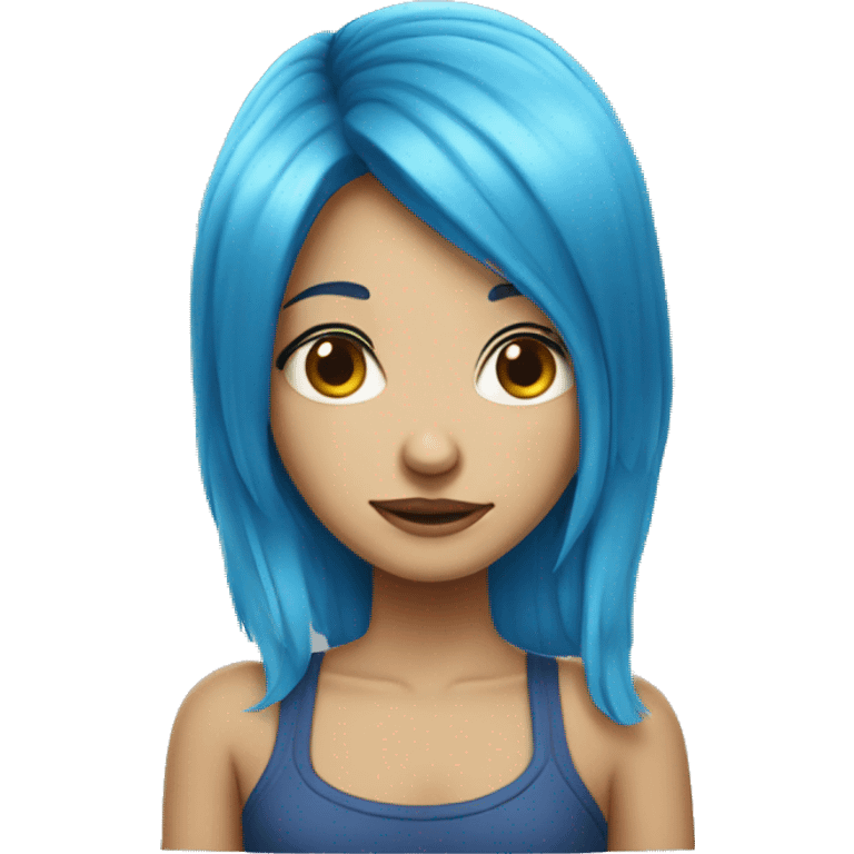 blue hair girl, without eye, nose emoji