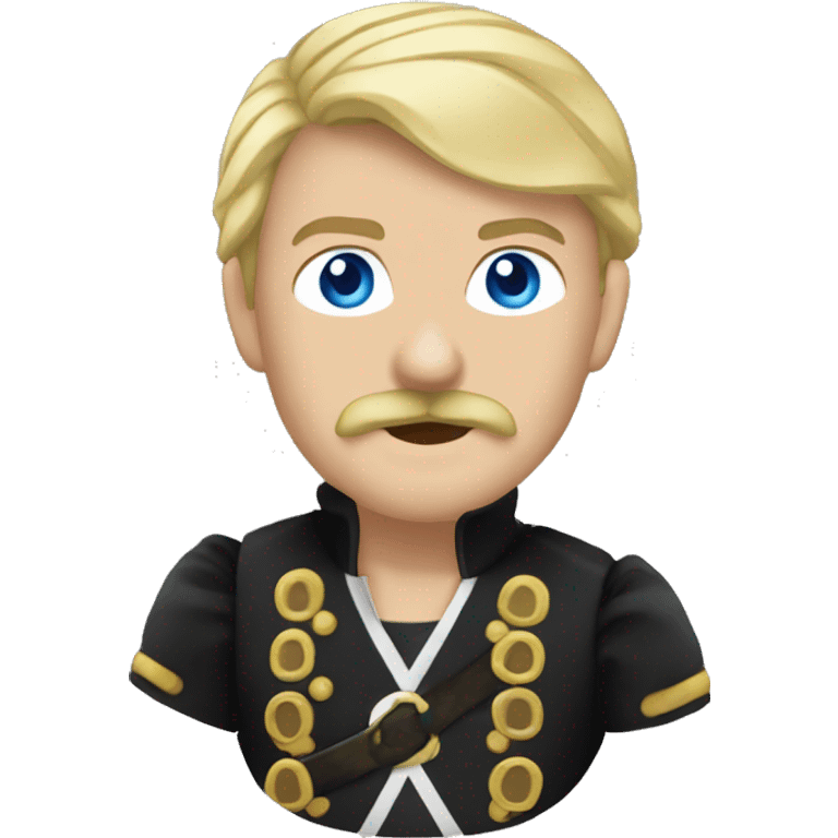 Black sash Male pirate black captain  black moustache blue eyes short blond hair  emoji