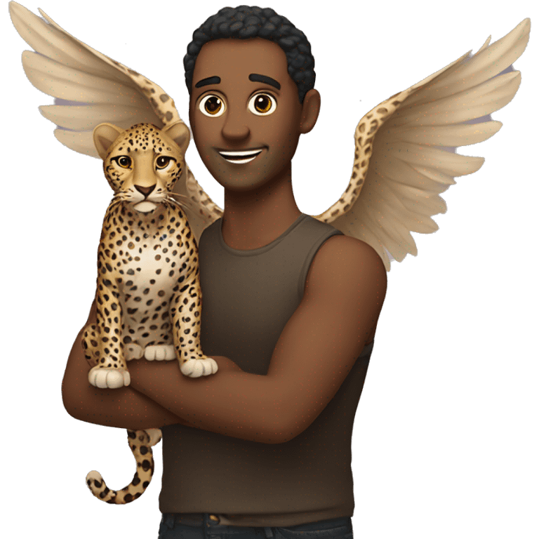 Man holding leopard with wings emoji