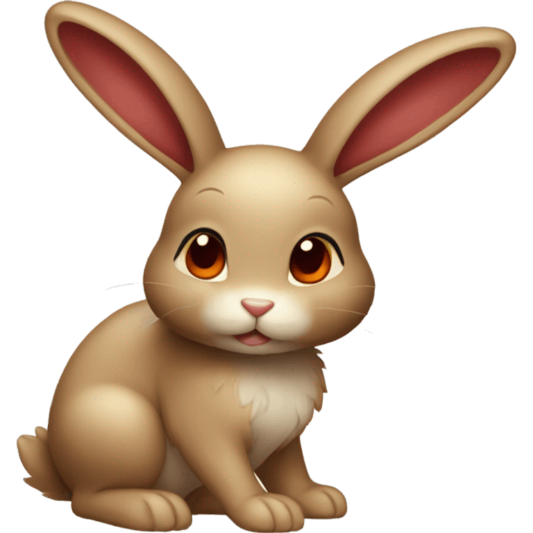 Cute Shiny Brown-Beige Normal-type-Ground-type Bunny-Fakémon with Dark-Red eyes, full body emoji