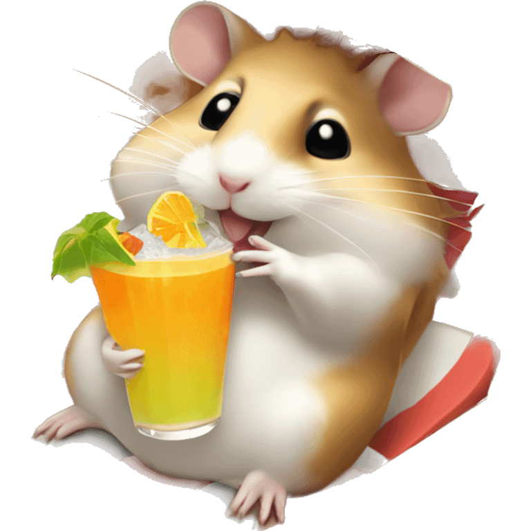 hamster with a sunhat drinking a coctail while laying in a sunbed emoji