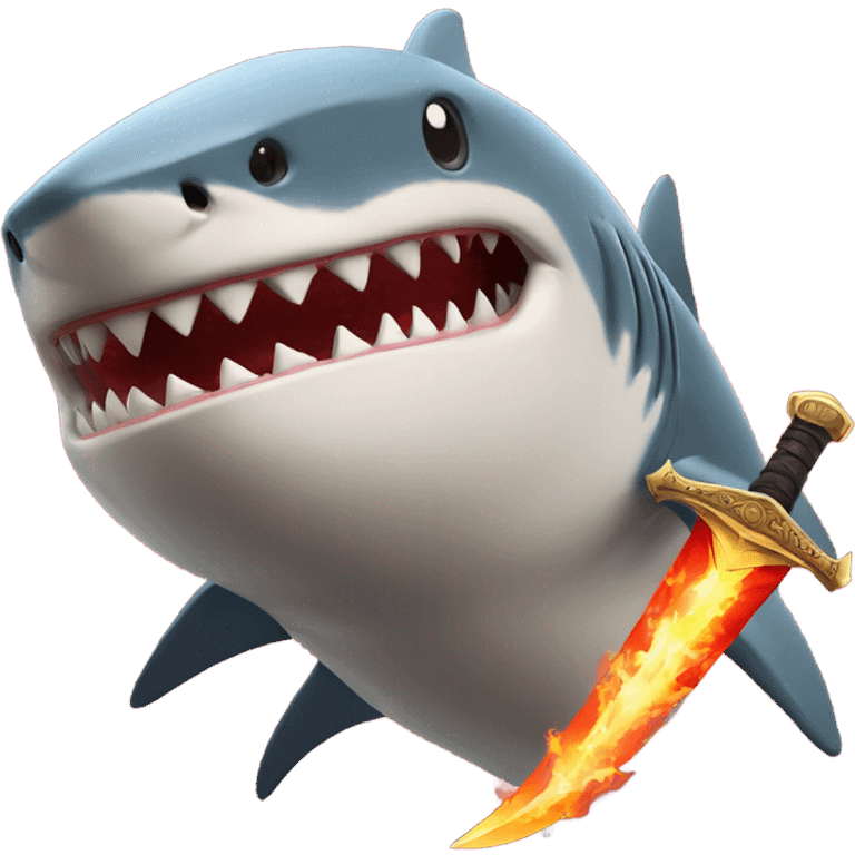 A shark wielding a sword with a fiery backdrop emoji