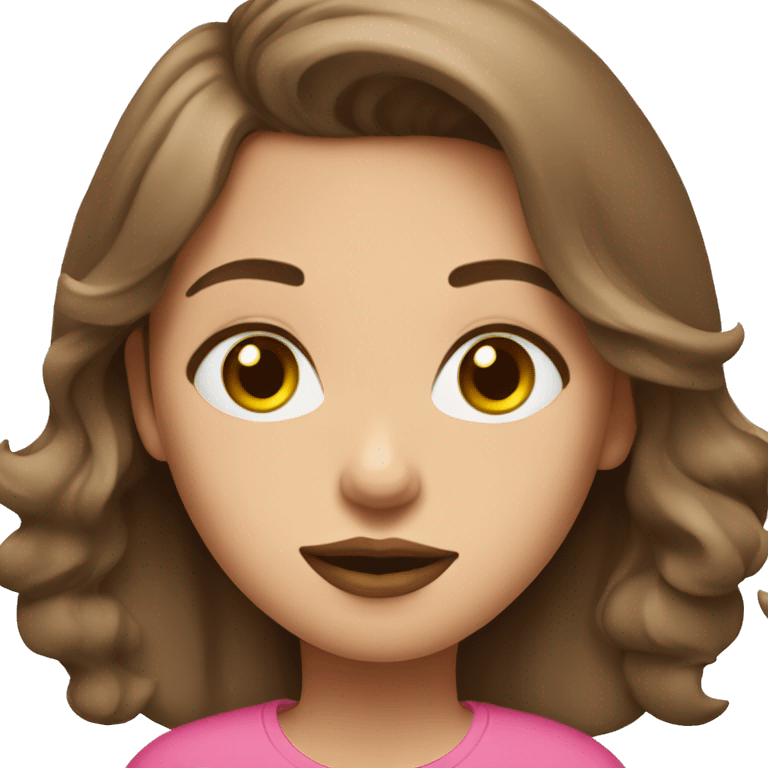 Girl in green eyes brown hair big lips and pink t shirts  emoji