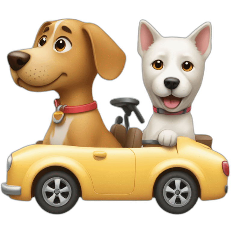 Dog driving a car with cat emoji