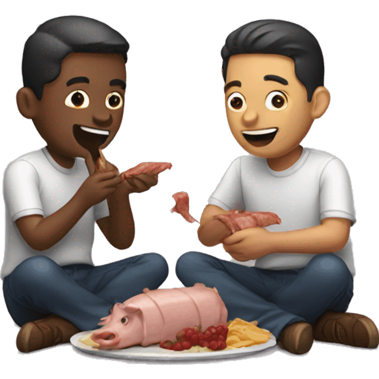 Two men eating pork emoji