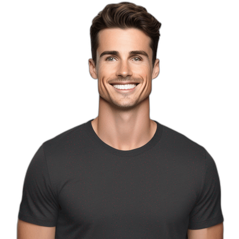 Mason mount Cristiano Ronaldo Matt Bomer 30 year old Silicon Valley product designer smiling with stubble and mustache in a black tshirt with broad shoulders profile photo emoji