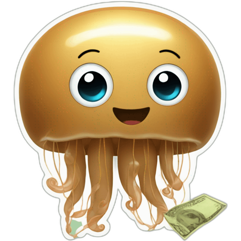 Baby brown cute jellyfish money in the background  emoji