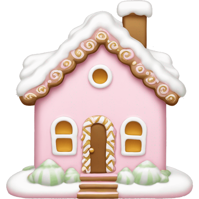 light pink and gold and white gingerbread house emoji