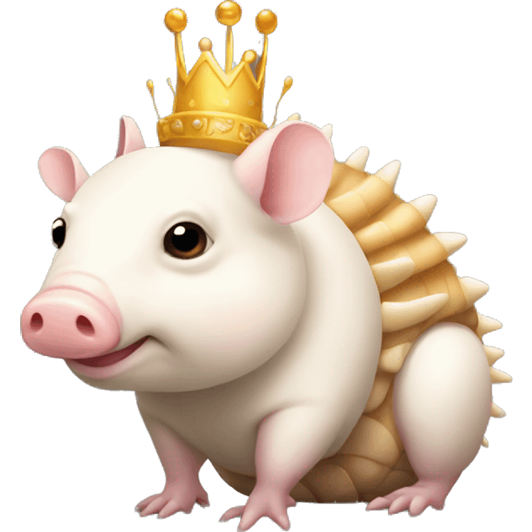 Albino chubby round armadillo pig panda centipede armadillo wearing a crown emoji