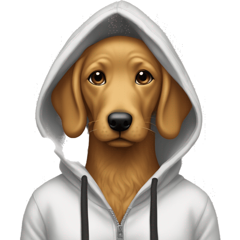 Human in hoodie with head of a sexy Golden doodle   emoji