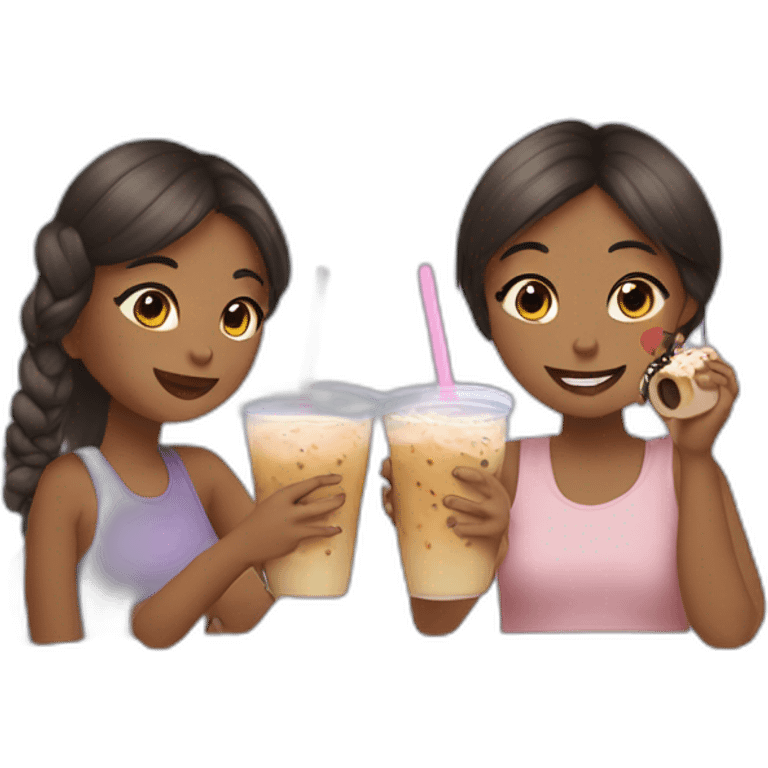 Two girls having boba tea emoji