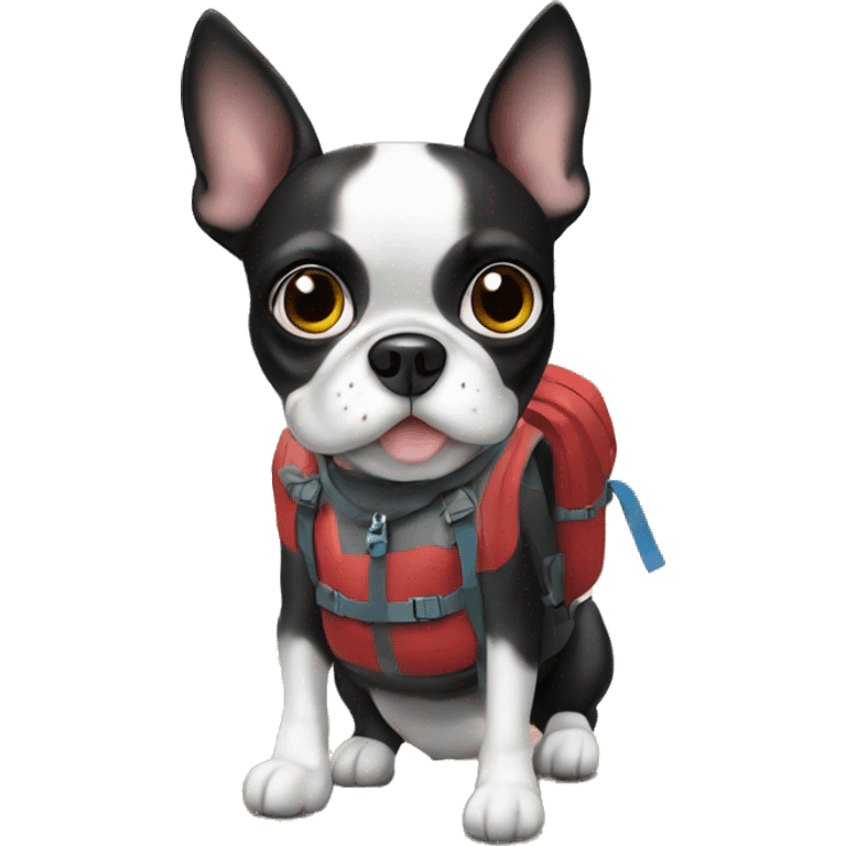 Bostonterrier with a backpack going on a hike emoji