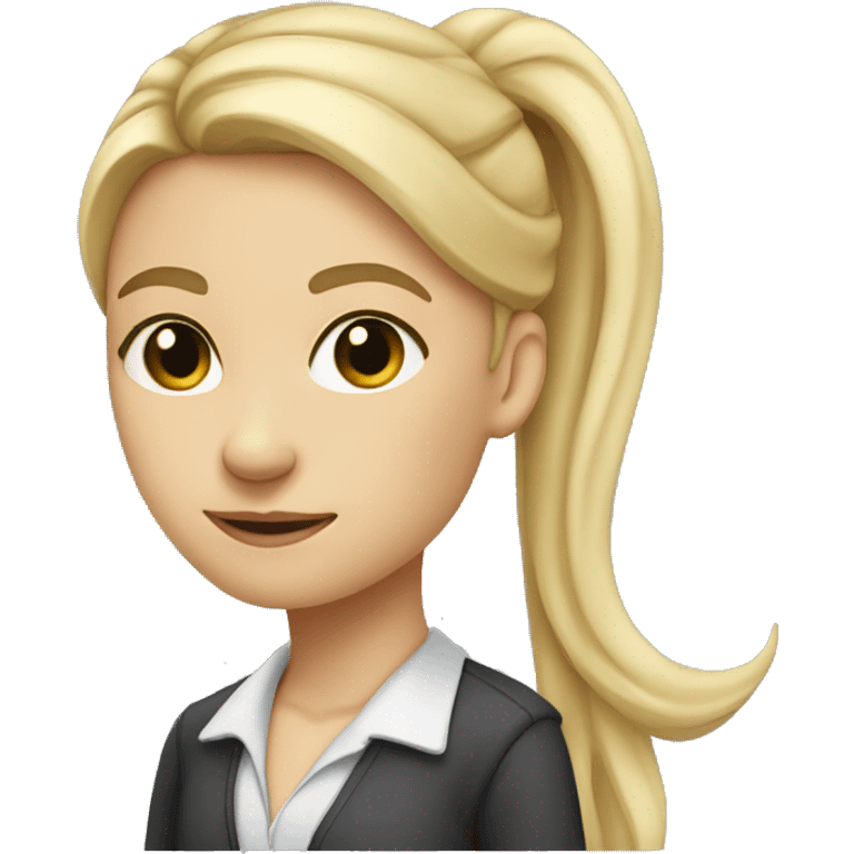 teacher long blonde ponytail thin light skin with small eyes eyes close together emoji