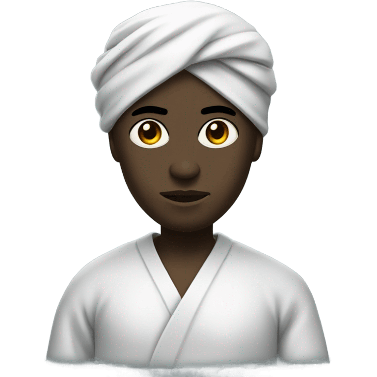 Black person who is Jewish with a turban and robes looks like terminator half human emoji