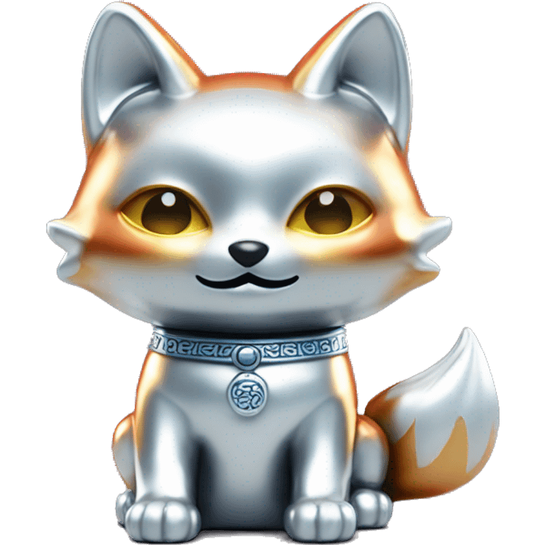 fully chrome fox statue in the form of maneki neko emoji