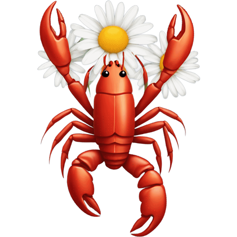 Crawfish holding a daisy in its claws emoji